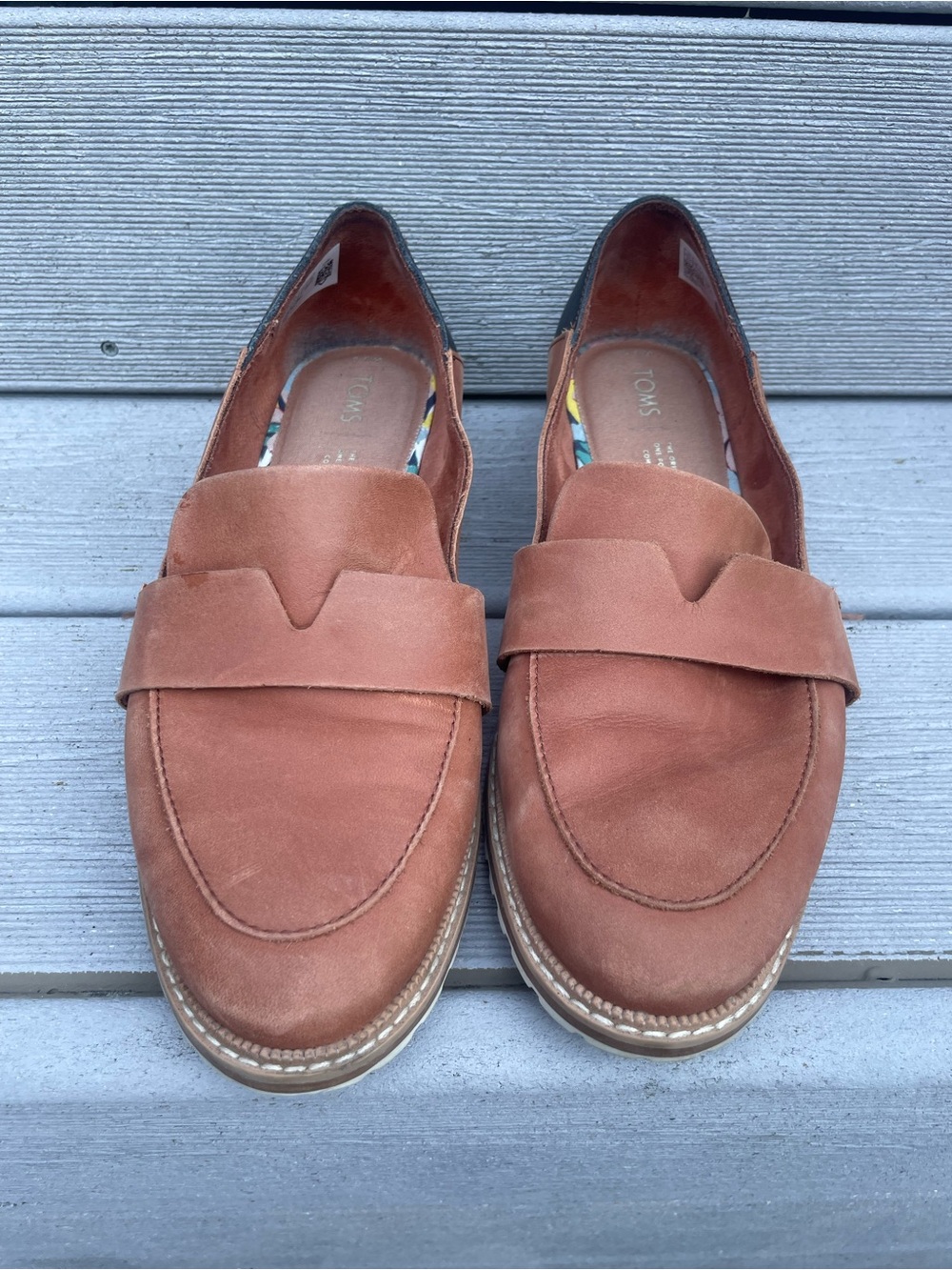 TOMS Mallory Hazel Loafers leather brown black women's 9.5 - Picture 4 of 7